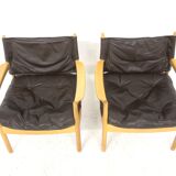 Set of 2 leather armchairs, Sweden, 1960