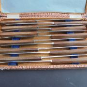 12 table knives vintage handle wood (rosewood) stainless steel blades