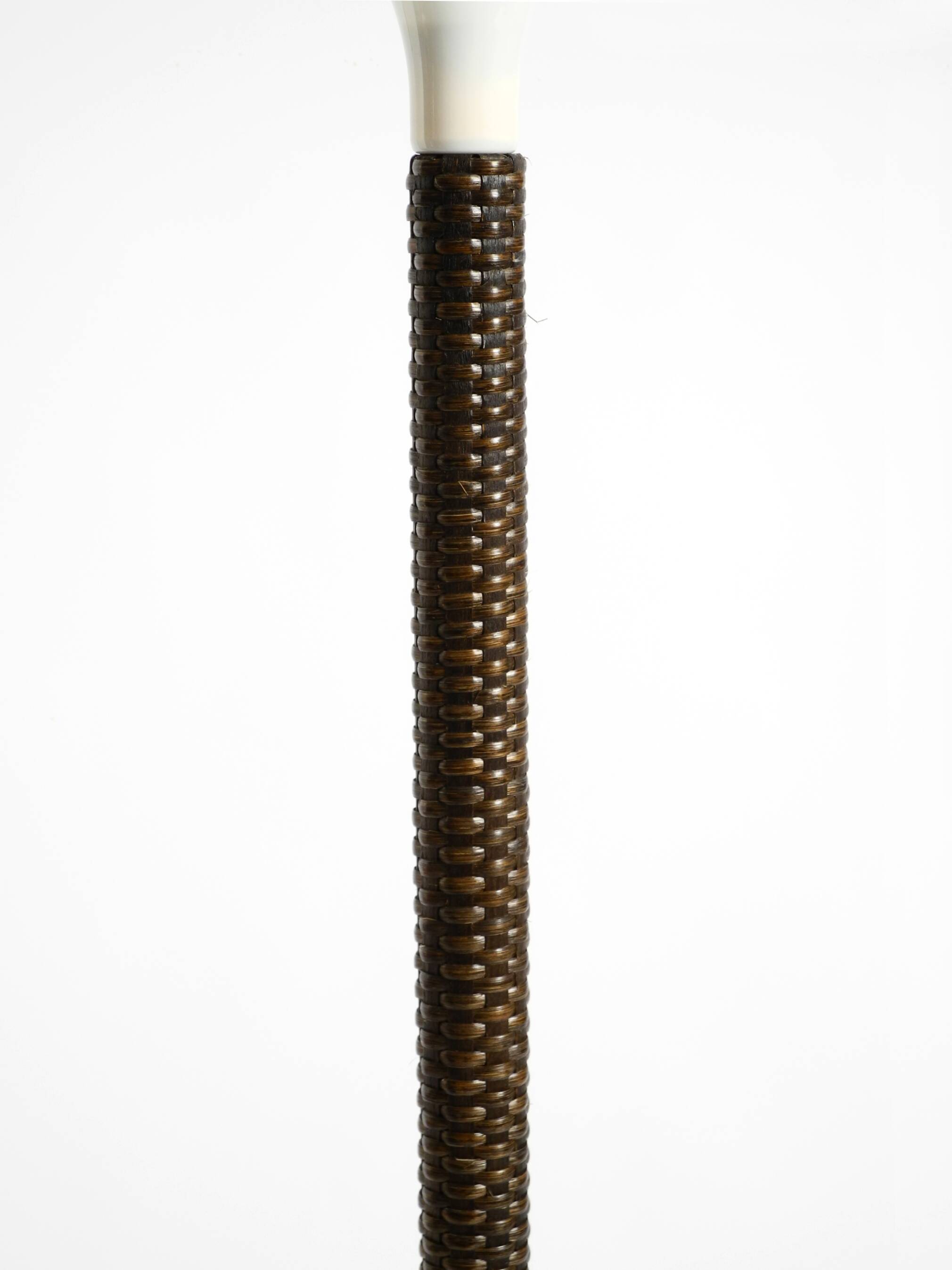 XL 70s Tulip floor lamp with a brown wicker frame and a plexiglass shade