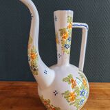 Vintage Glazed Earthenware Ewer/Pitcher – Hand-Painted Floral Decoration