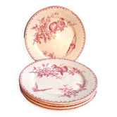 5 assiettes plates, faïence de Sarreguemines Digoin: modèle Favori rose, 23 cm