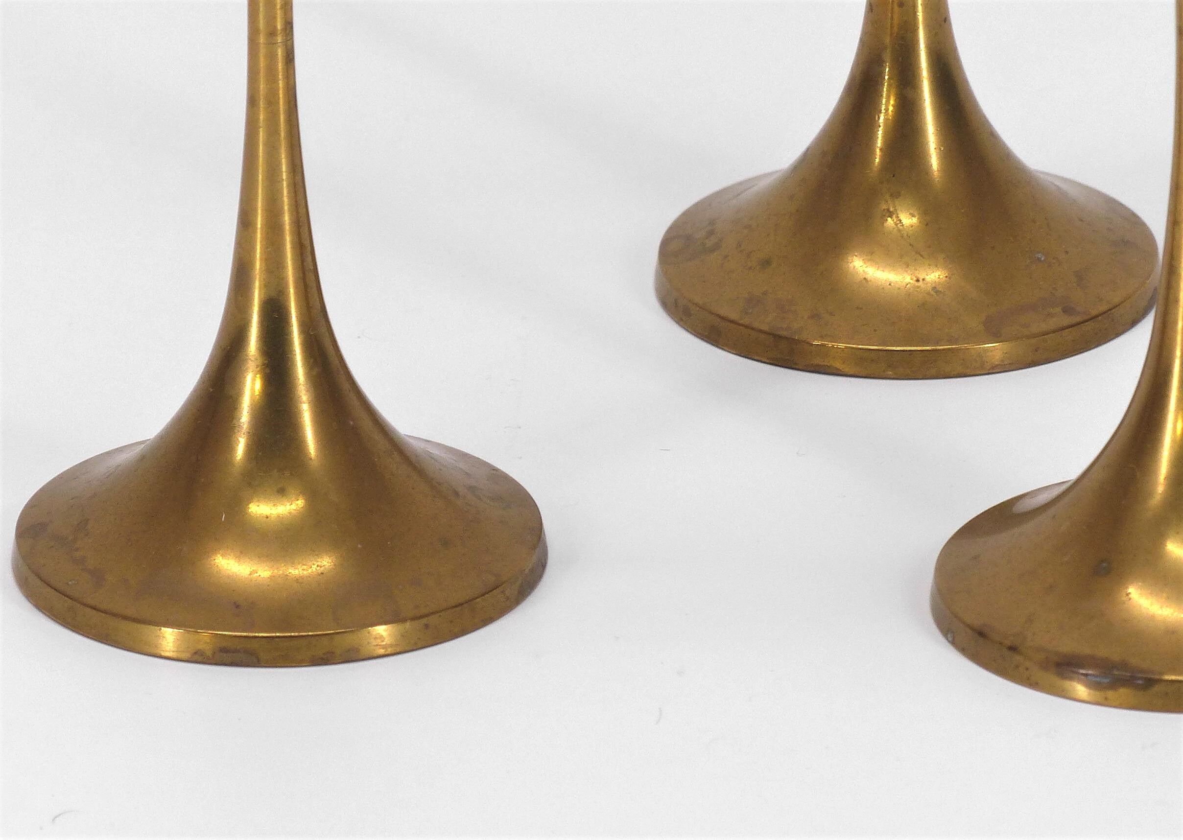 3 Swedish brass candle holders Gnosjo 1960