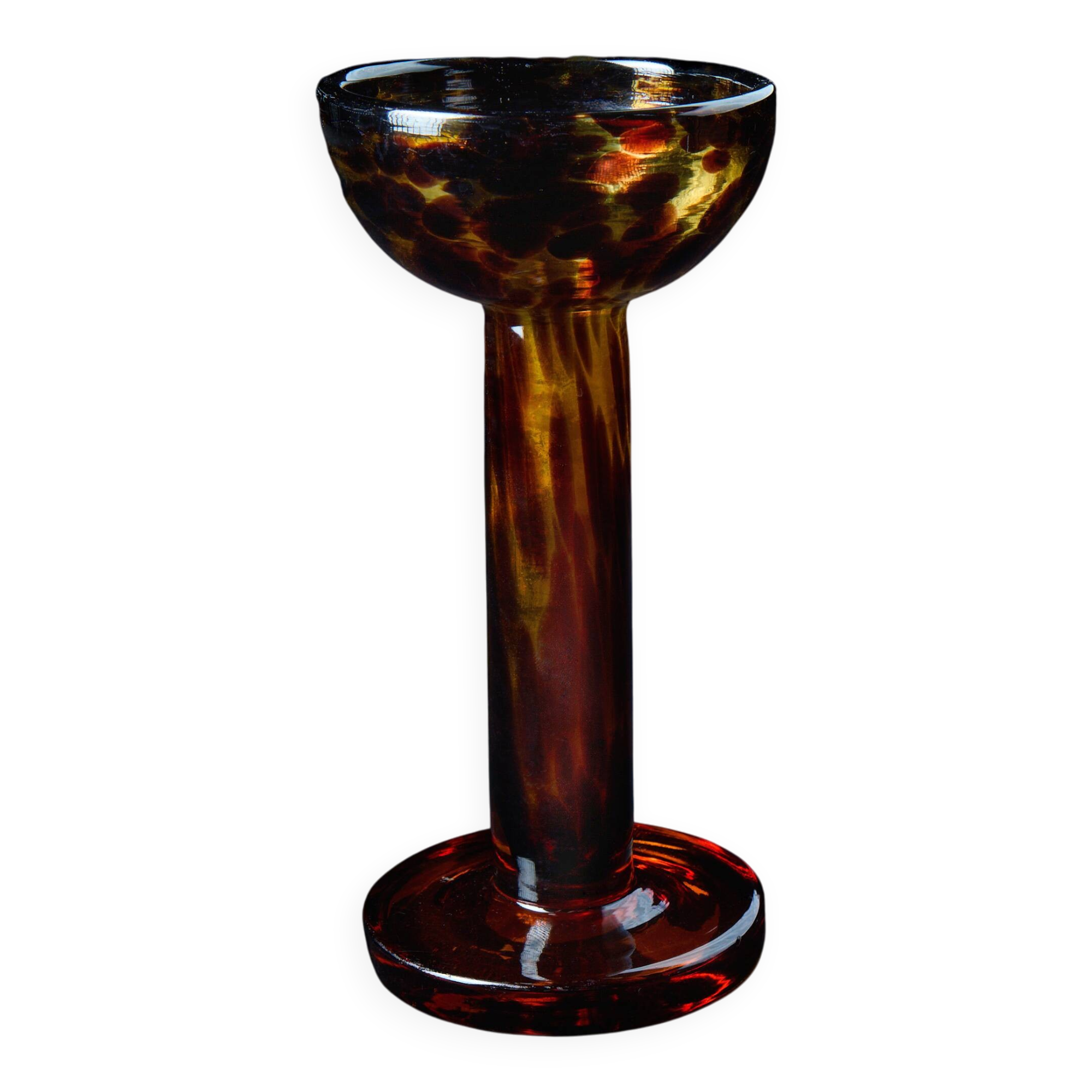 Amber blown glass candlestick – Art Deco style – 24.5 cm