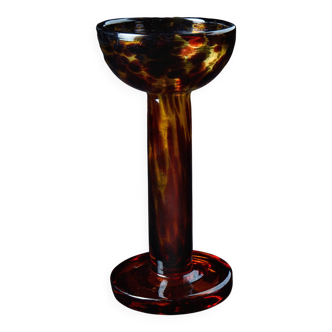 Amber blown glass candlestick – Art Deco style – 24.5 cm
