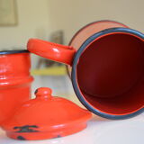 Vintage coffee maker in red and black enamelled sheet