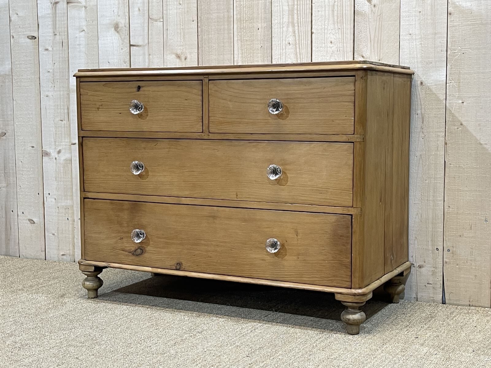 Nineteenth century Victorian chest of drawers in fir and glass buttons
