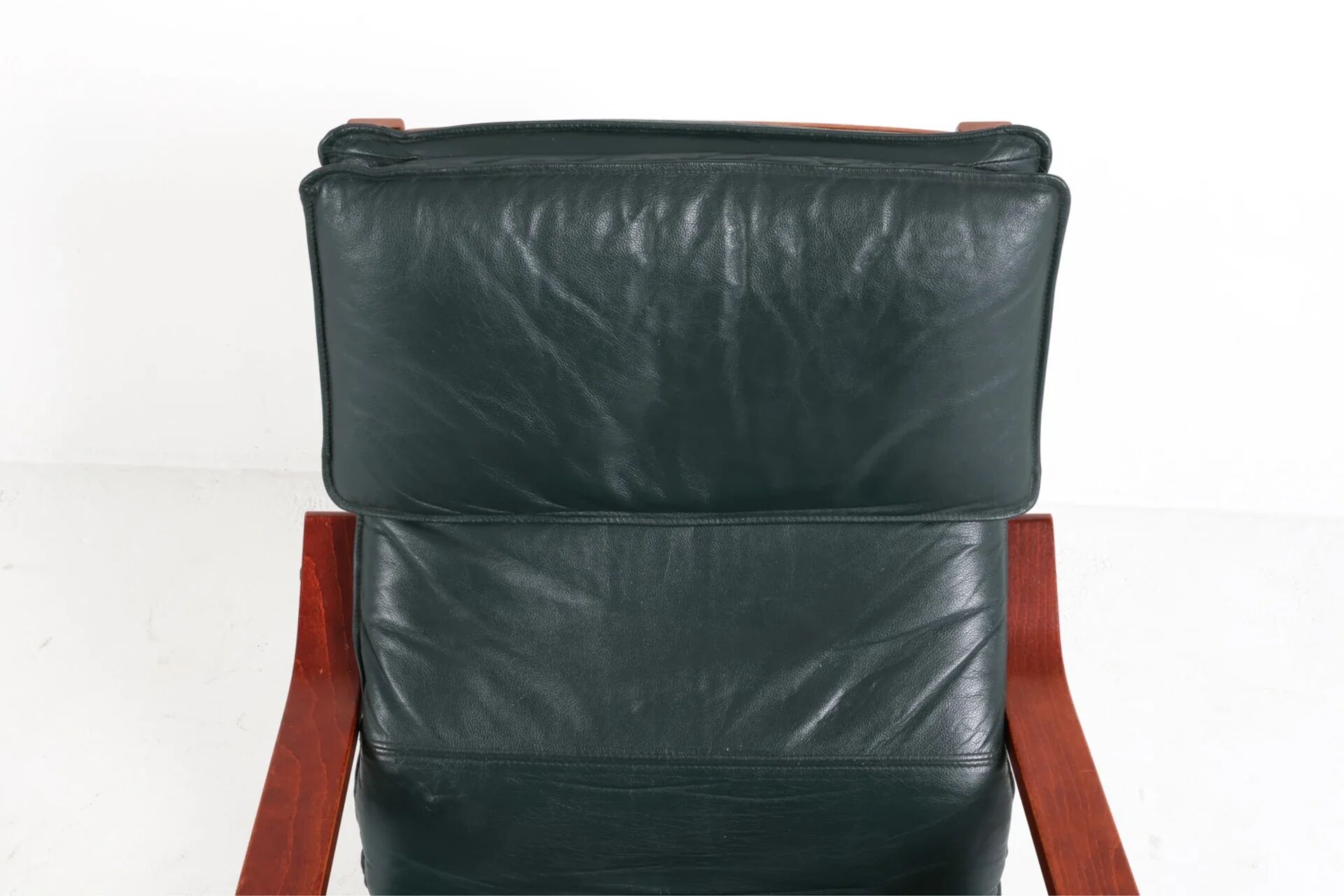 Vintage Scandinavian POÄNG armchair in fir green leather – IKEA, 1980s