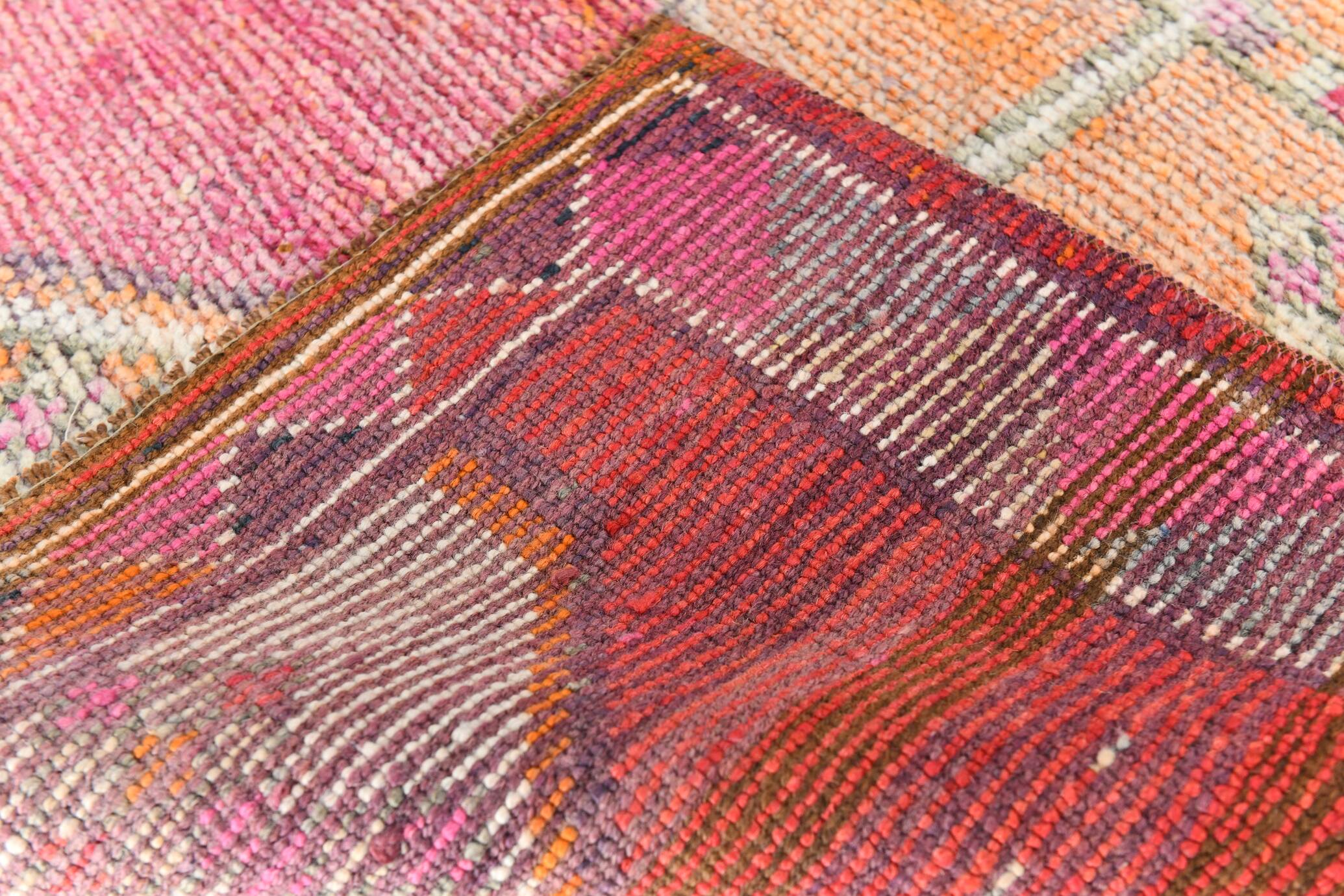 Tapis de couloir en laine rose fuchsia 3x12, style bohème rustique, 90x370 cm