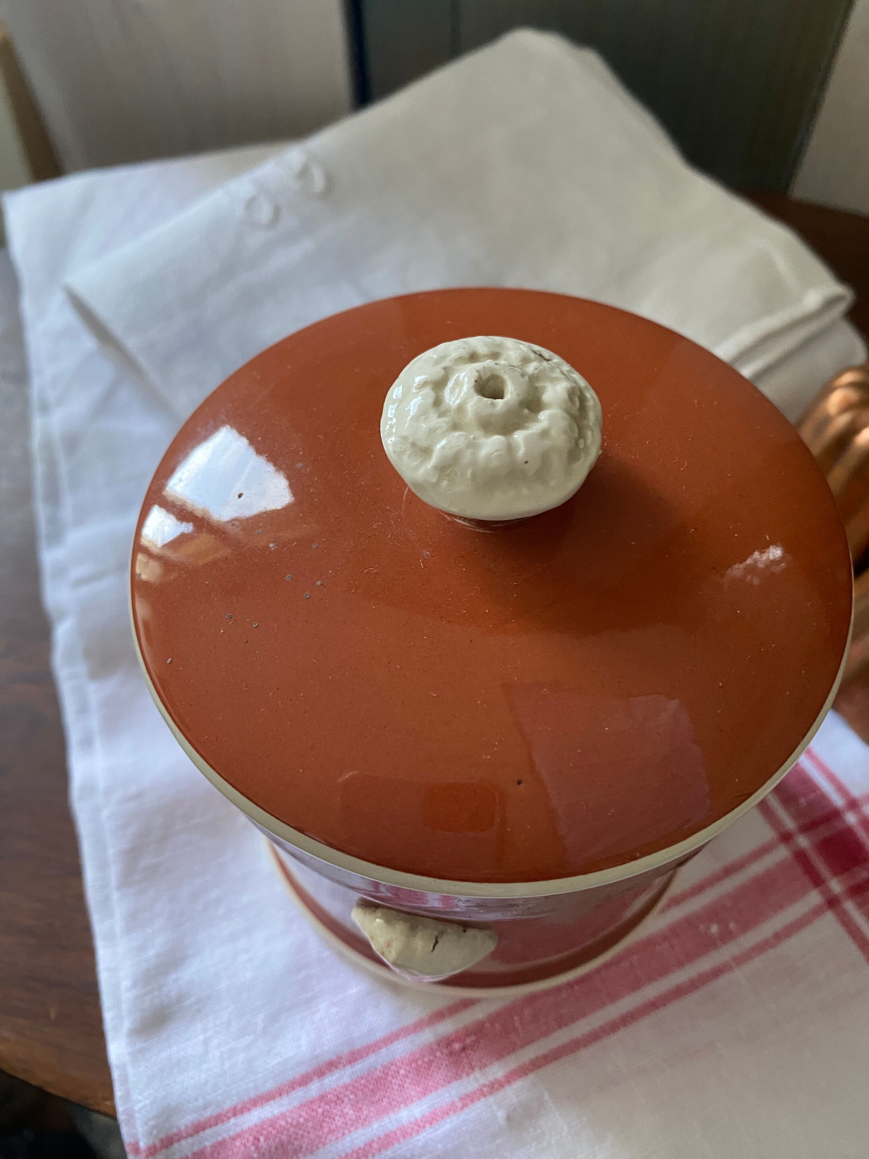 Terrine foie gras in fireearth XIX stamped "Sarreguemines"
