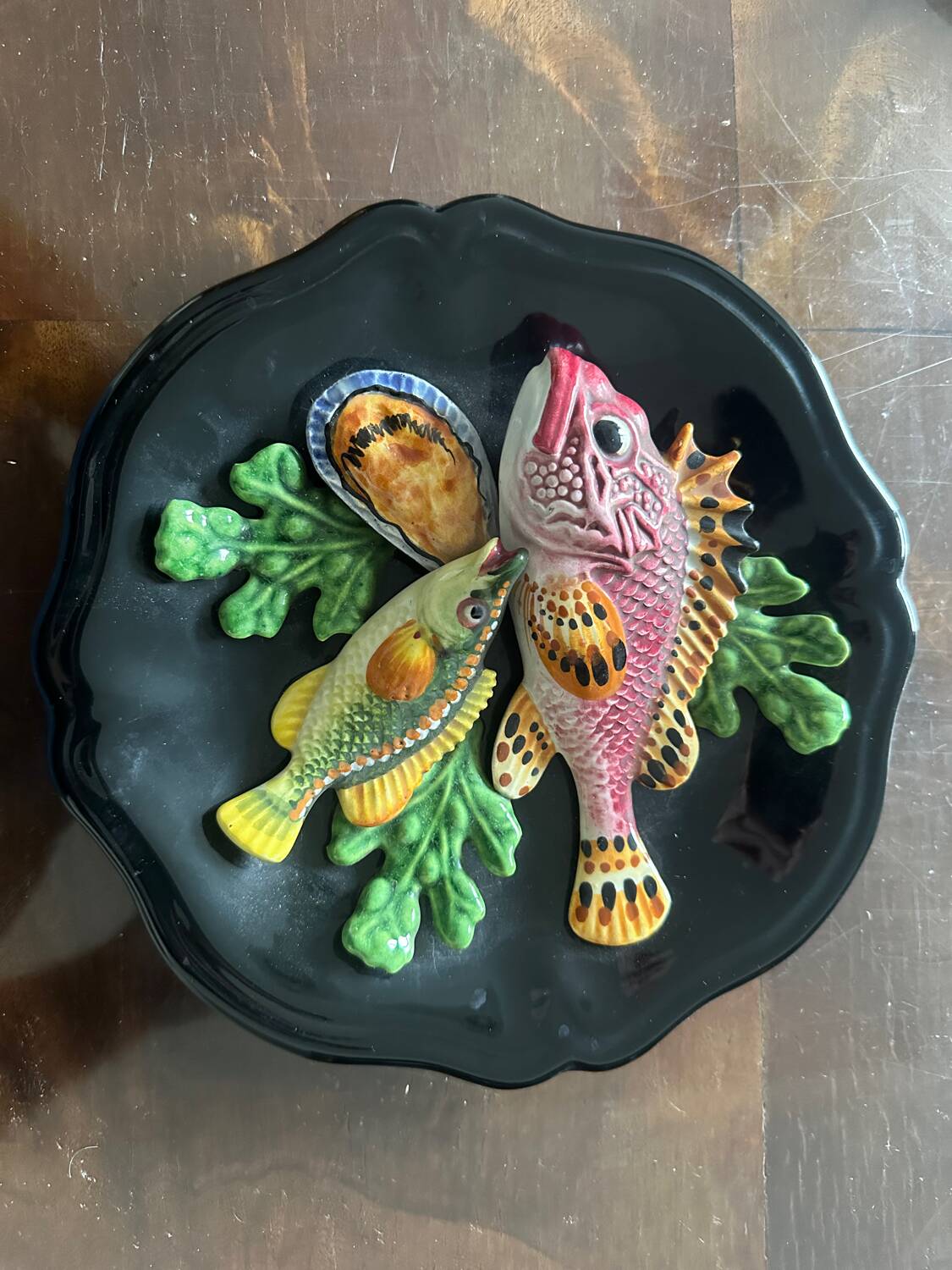 trompe l'oeil plate - Vallauris Majolica - Fish/Seafood -