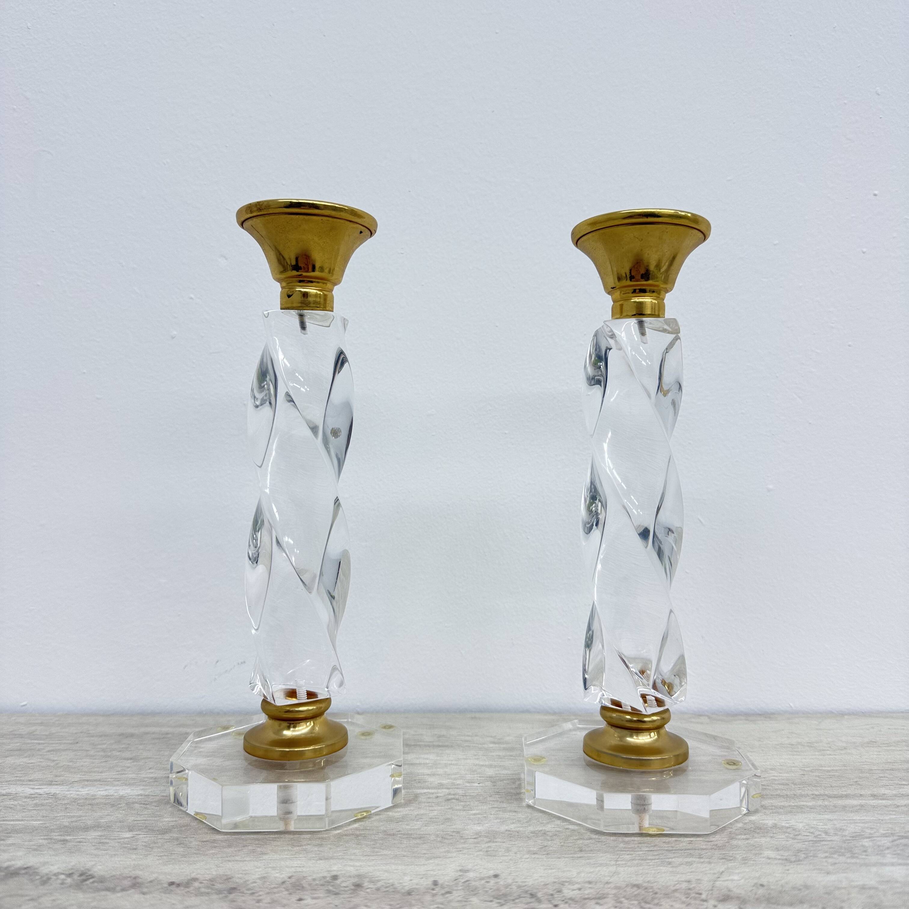 Set of 2 lucite twisted candle sticks, 1970’s