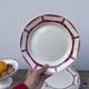 7 flat plates in white and red burgundy porcelain vintage Badonviller model Louise