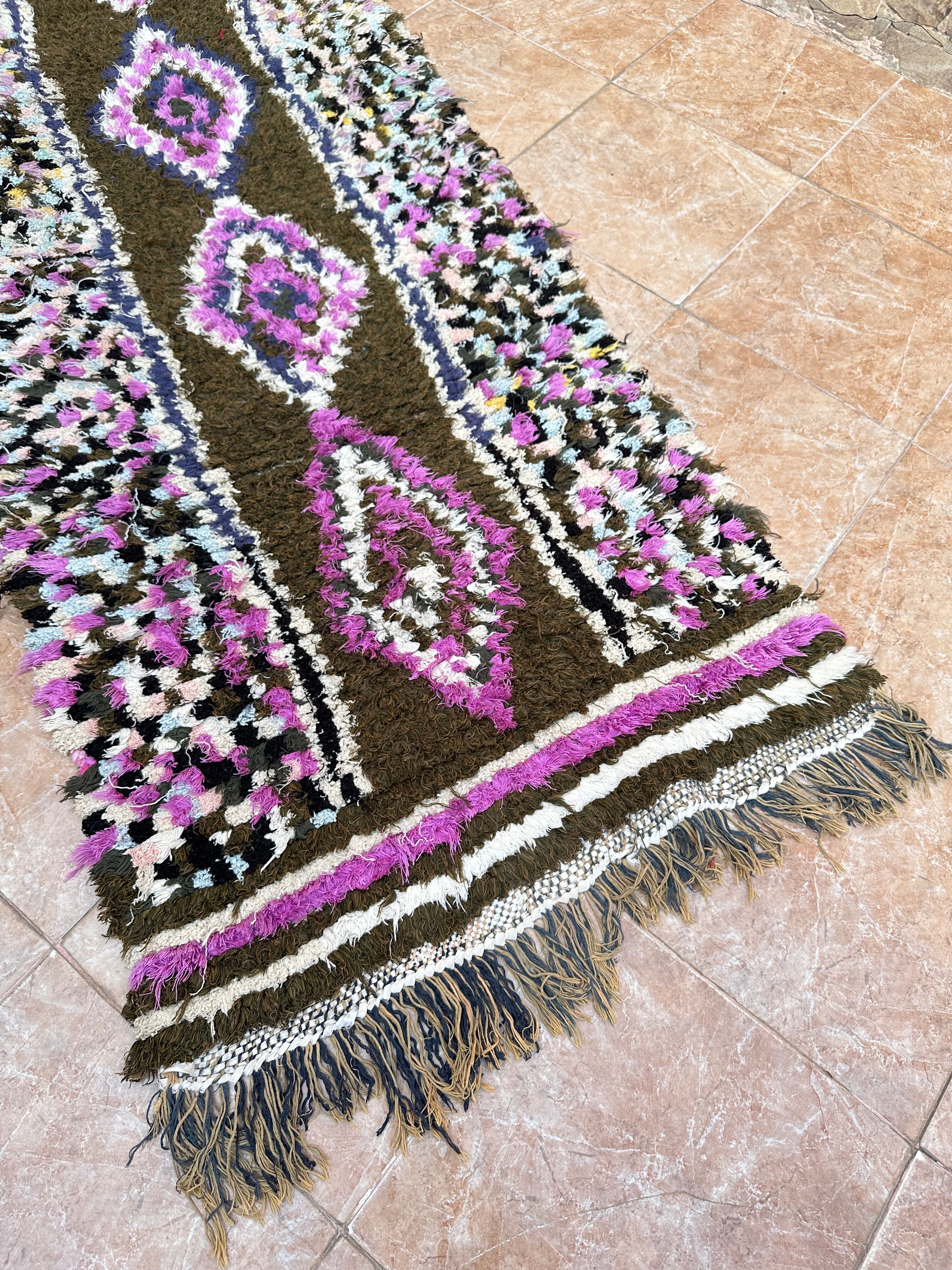 Vintage Boucherouite Berber hallway rug: Moroccan rug