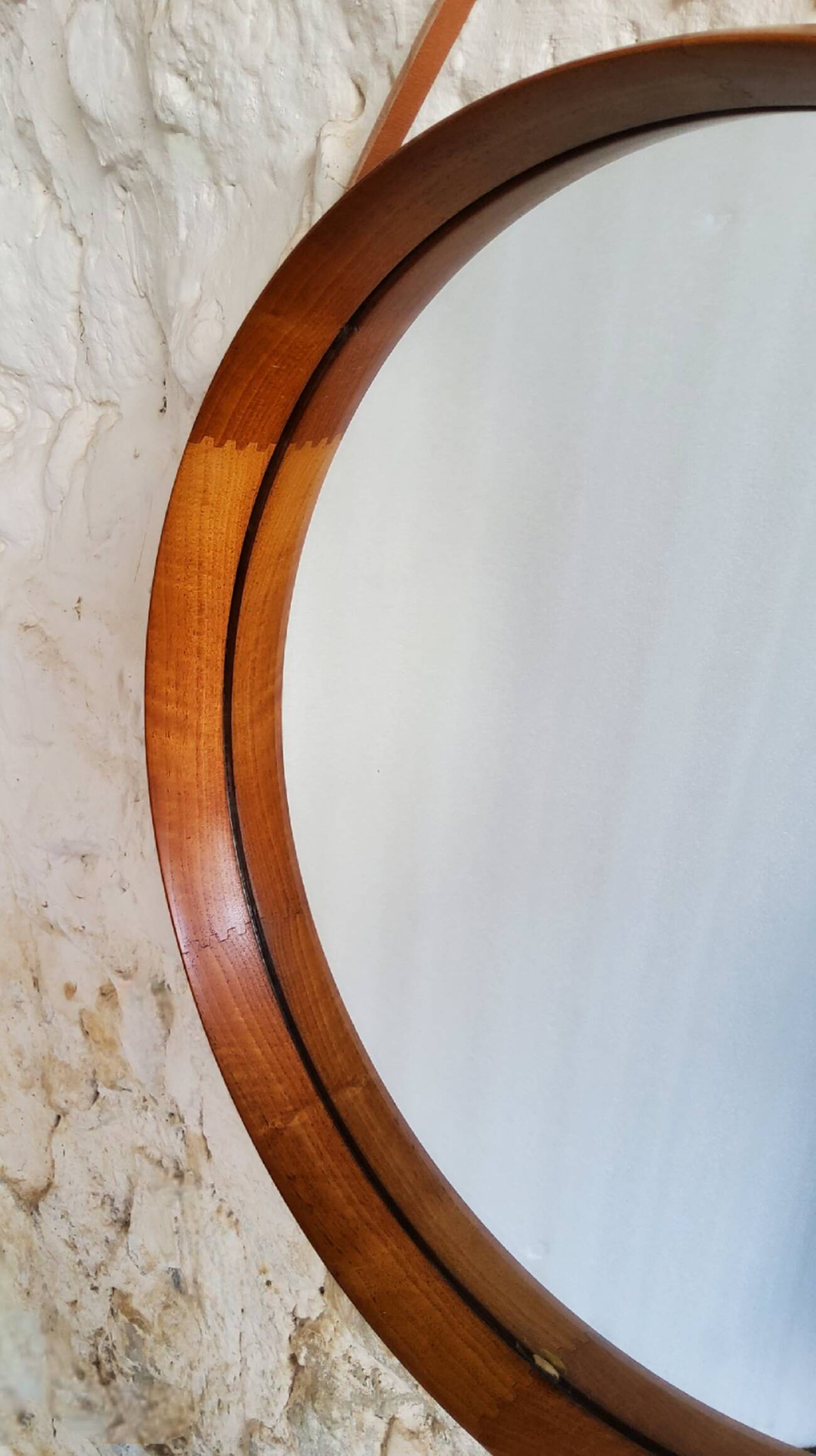 Round teak mirror by Uno and Osten Kristiansson for Luxus Vittsjö, Sweden.