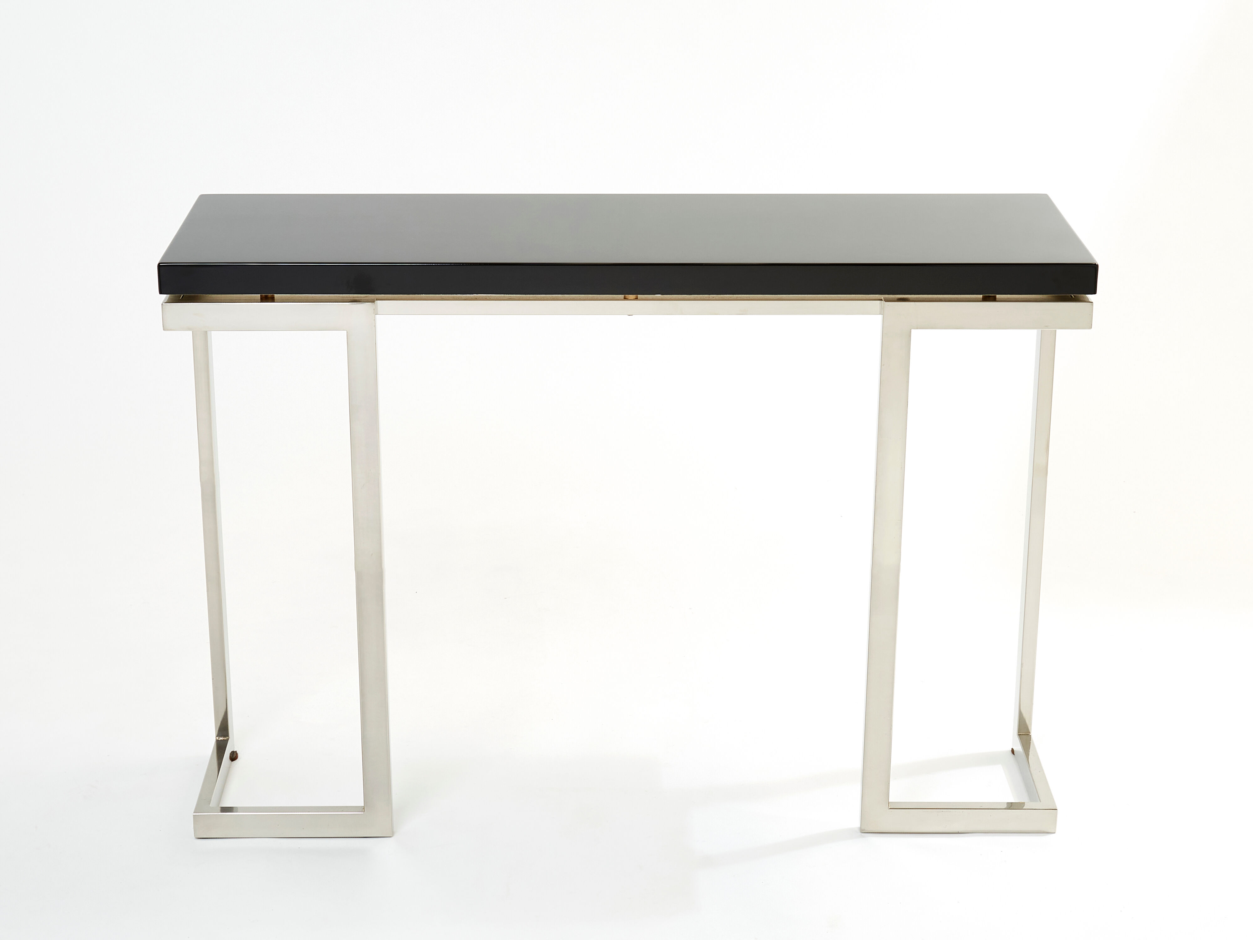 Console laquée noire et chrome Guy Lefevre pour Maison Jansen 1970