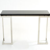 Black lacquered console and chrome Guy Lefevre for Maison Jansen 1970