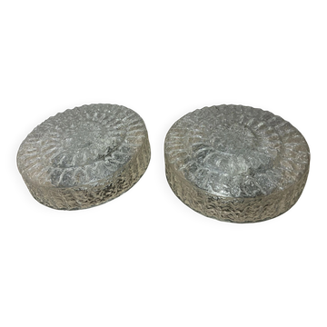 Pair of Peil & Putzler ice glass flush mount lights, 1960s