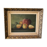 Table oil on canvas still life frame golden wood Regency style