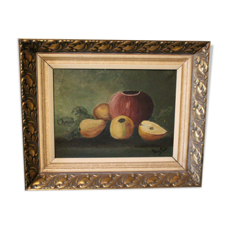 Table oil on canvas still life frame golden wood Regency style