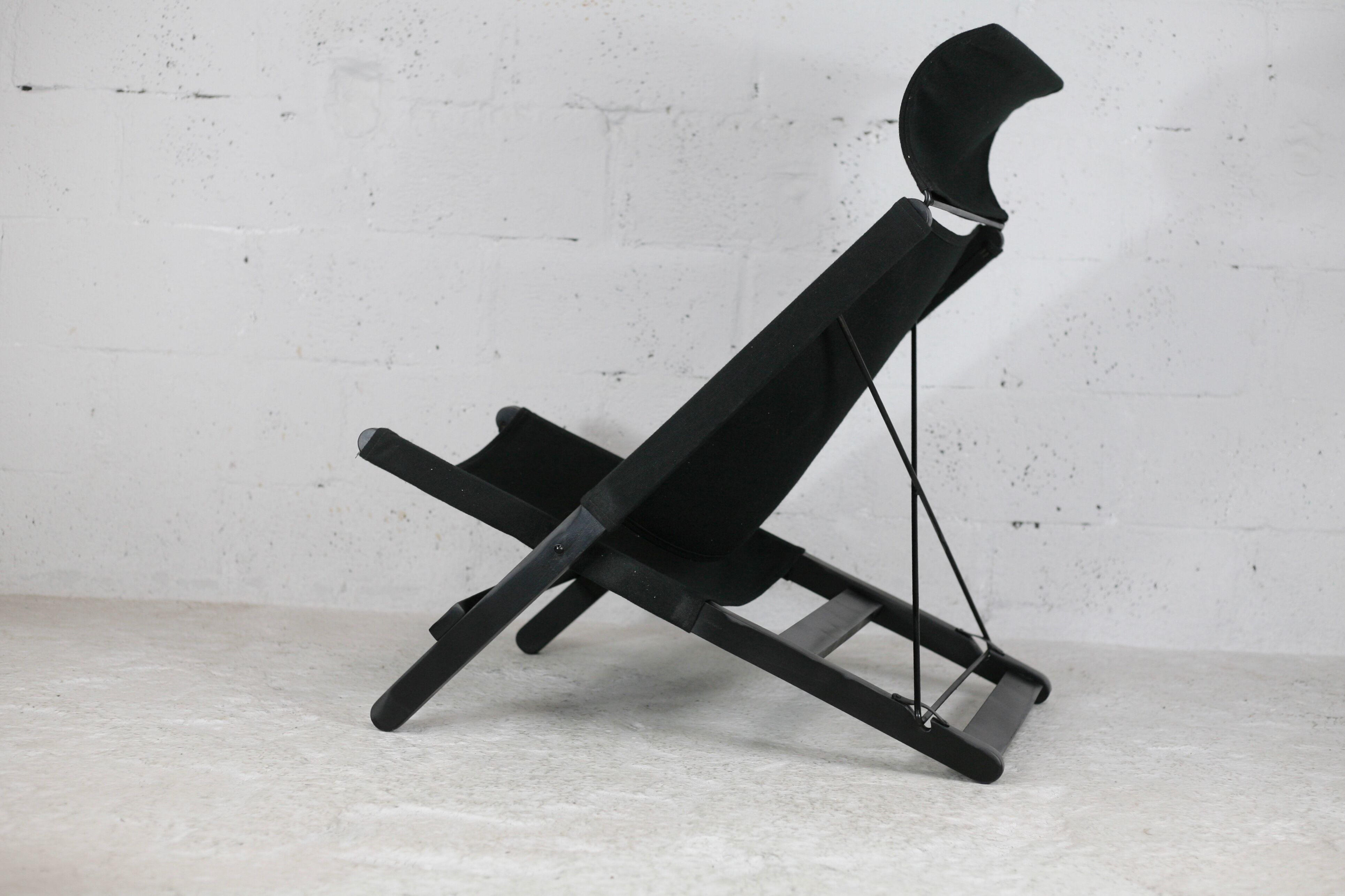 Armchair by Tord Bjorklund, black wood, steel and canvas. Ed. Ikéa, circa 1990.
