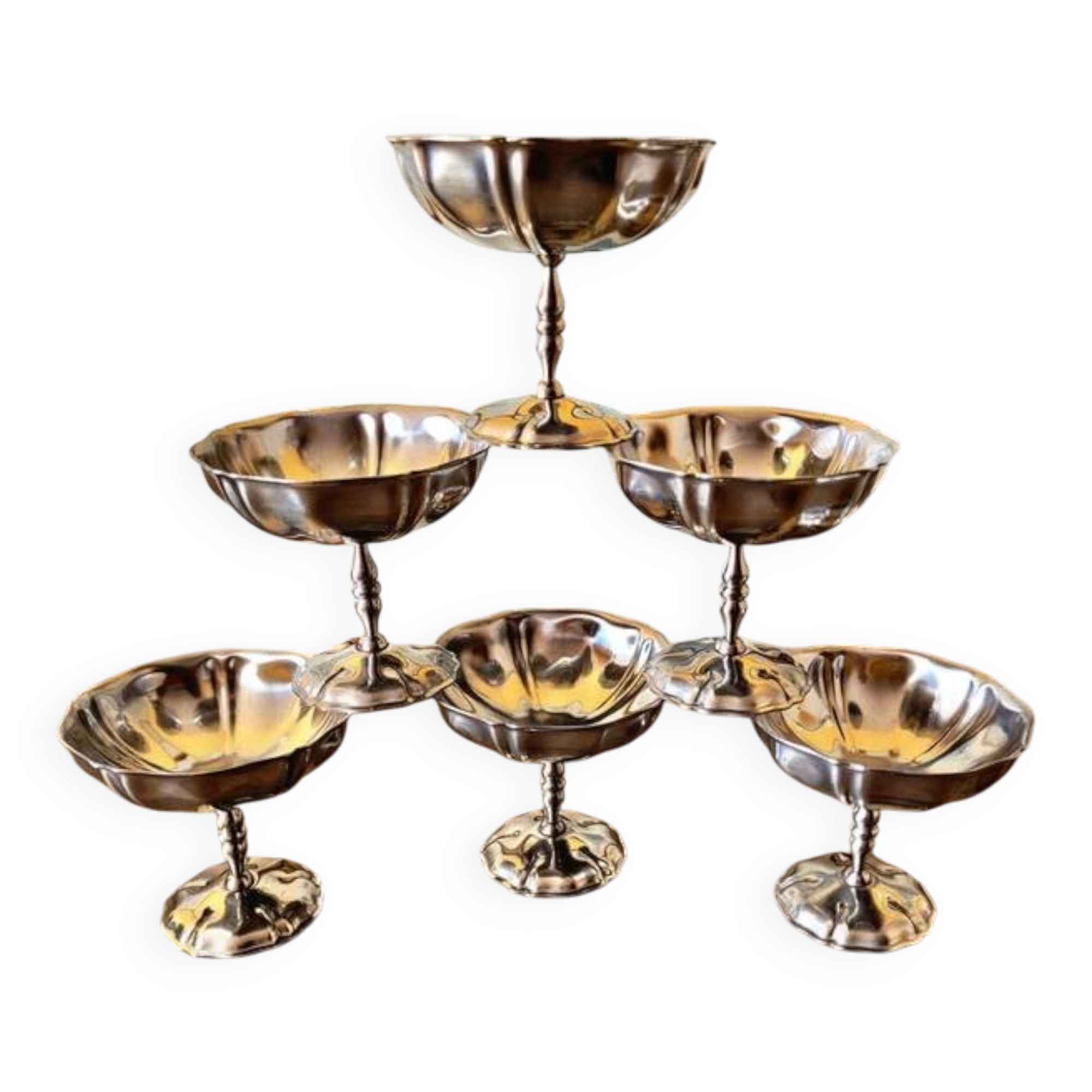 Coupes à glace en inox vintage années 70-80, forme de fleur