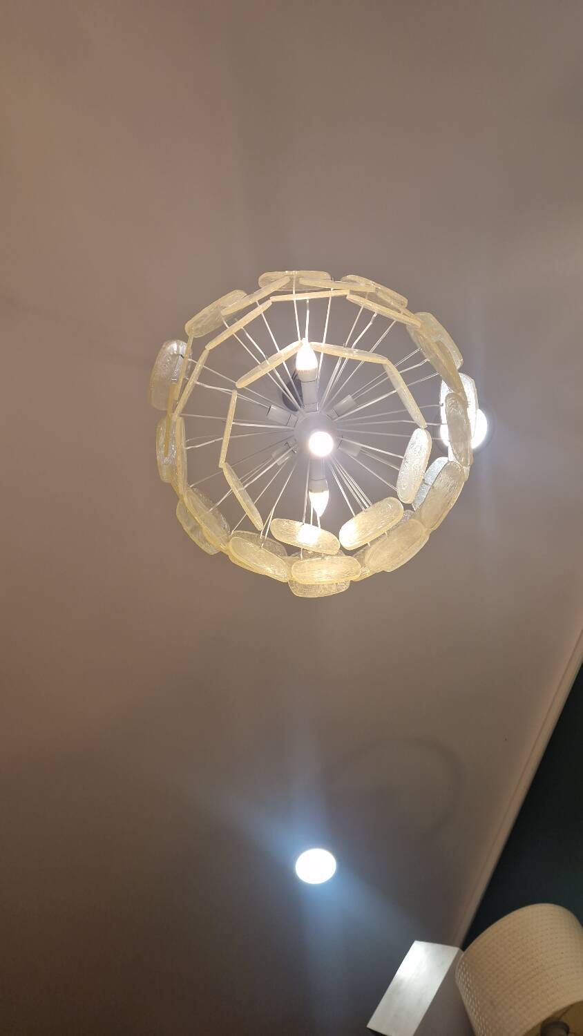 Suspension lustre des années 70's avec plaques en fibre de verre.