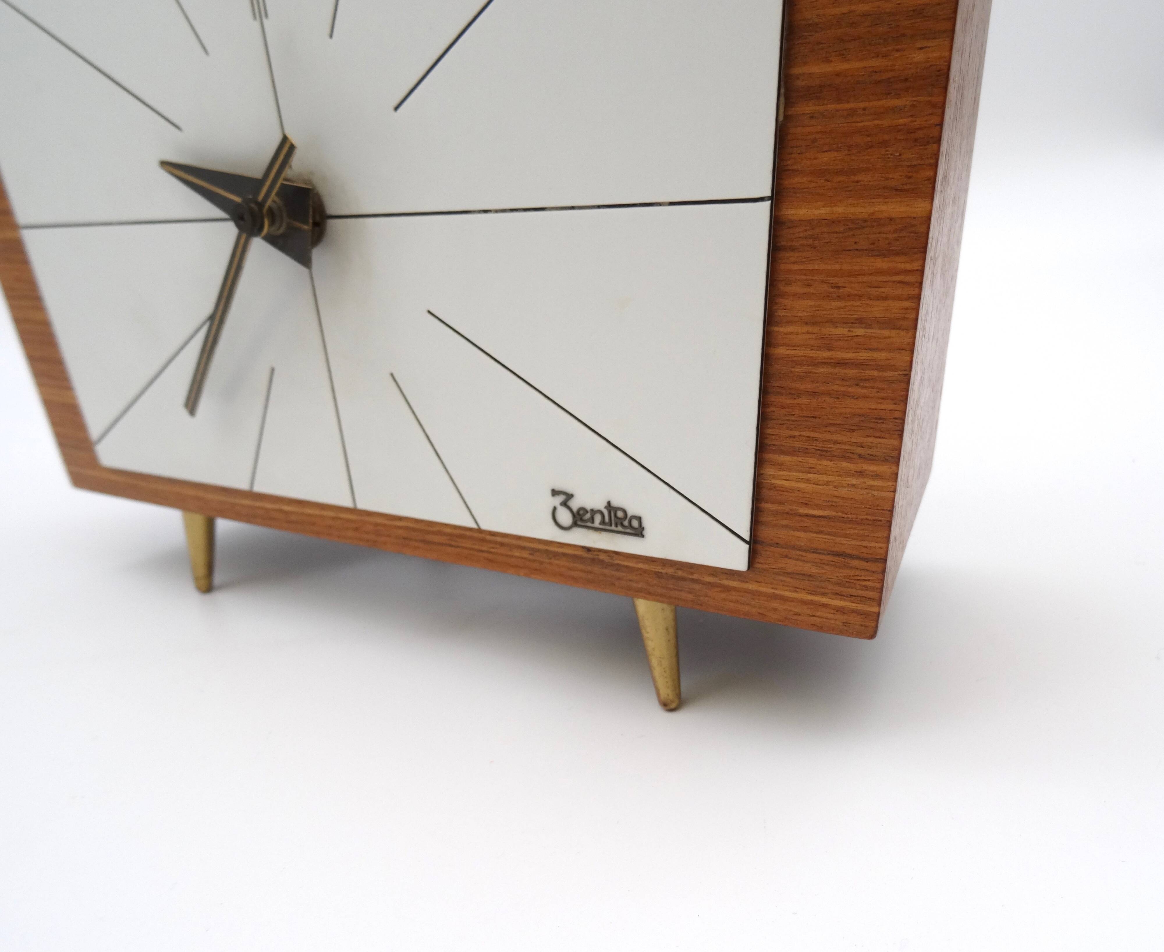 Rare mid century minimalist teak desk clock by zentra