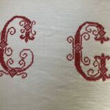Antique linen, embroidered sheet, monogram CG.