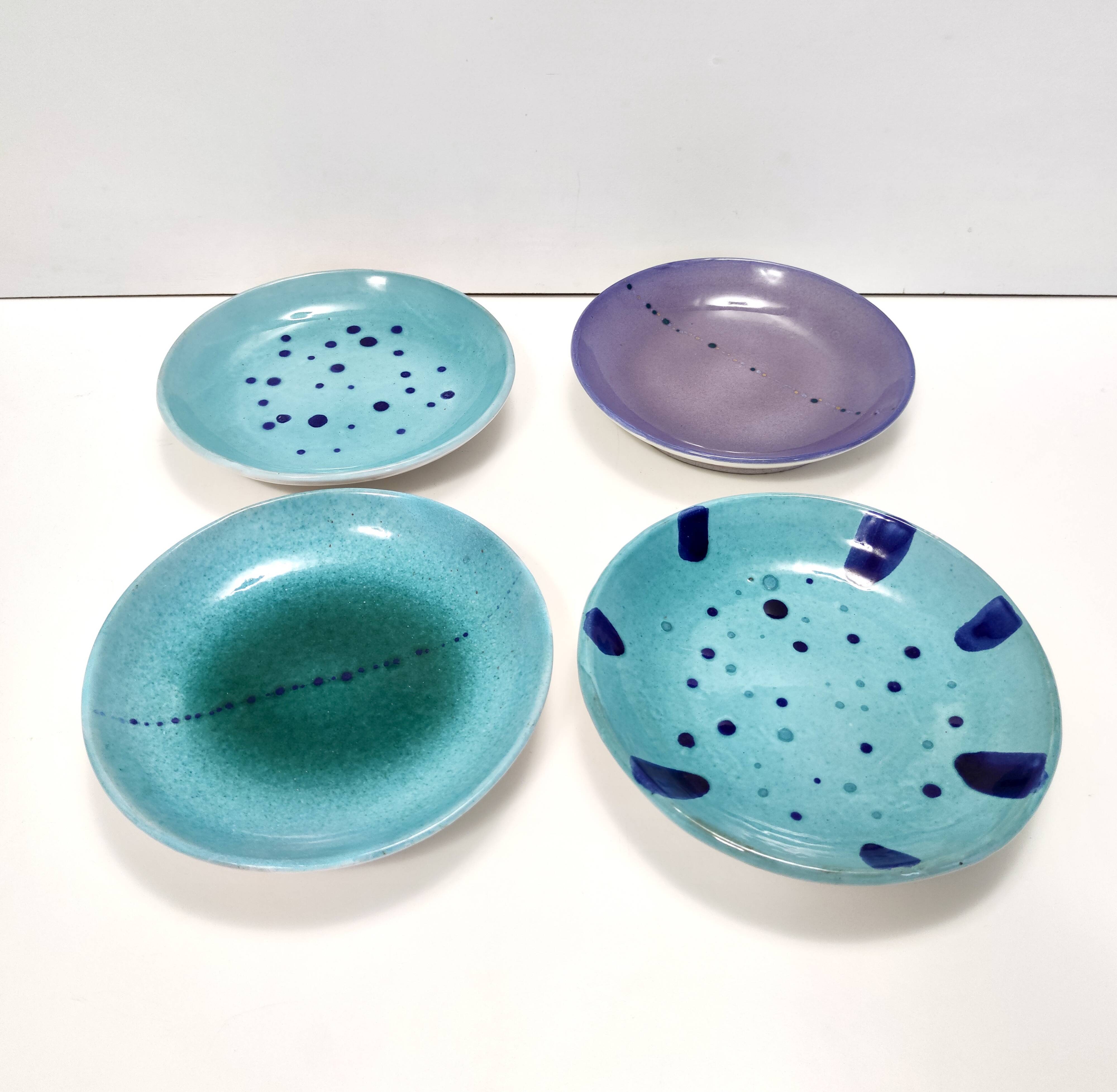 Set of Four Turquoise Earthenware Vide-Poche / Decorative Plates by Albisol