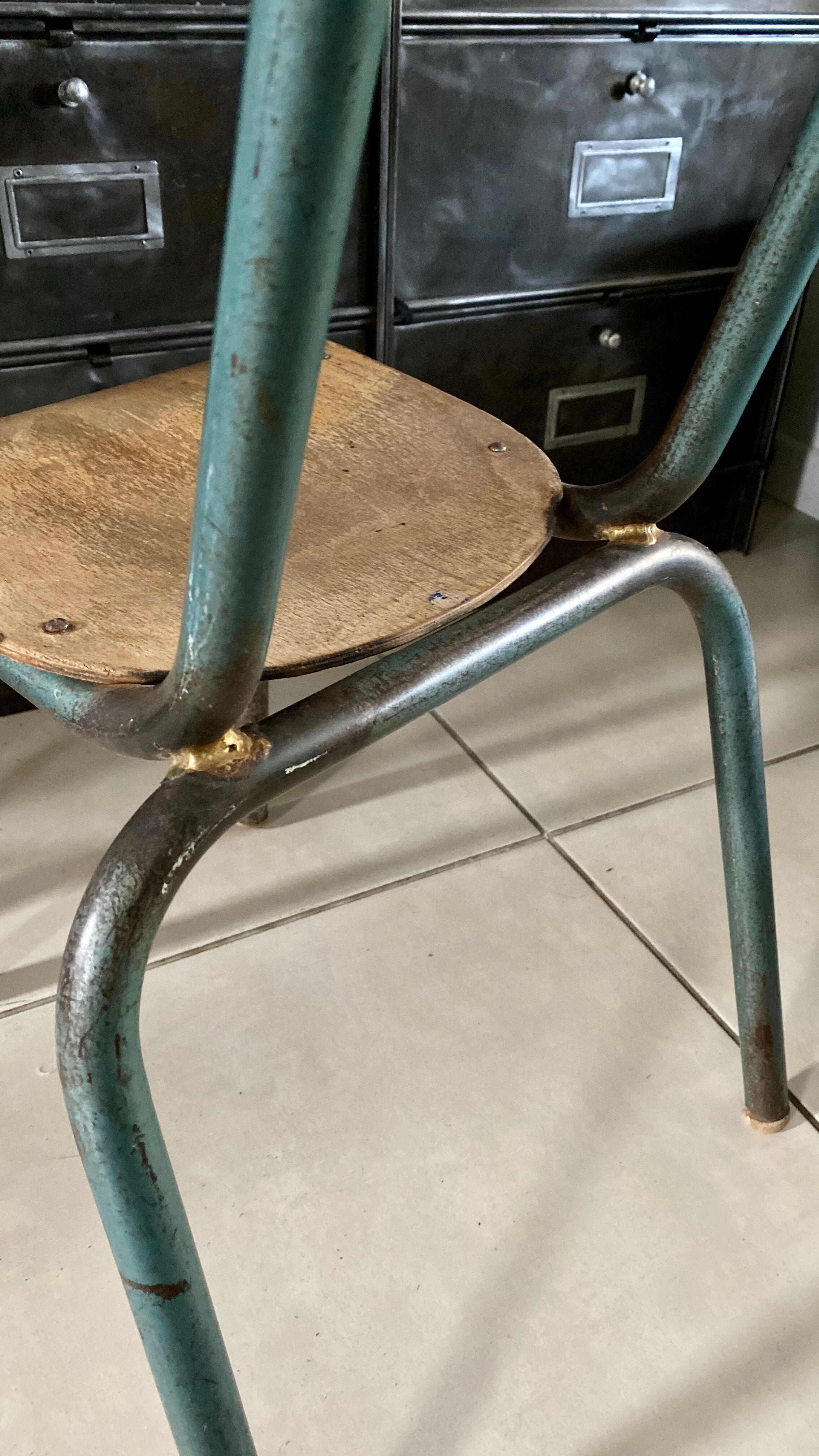Old schoolboy chair child wood and metal
