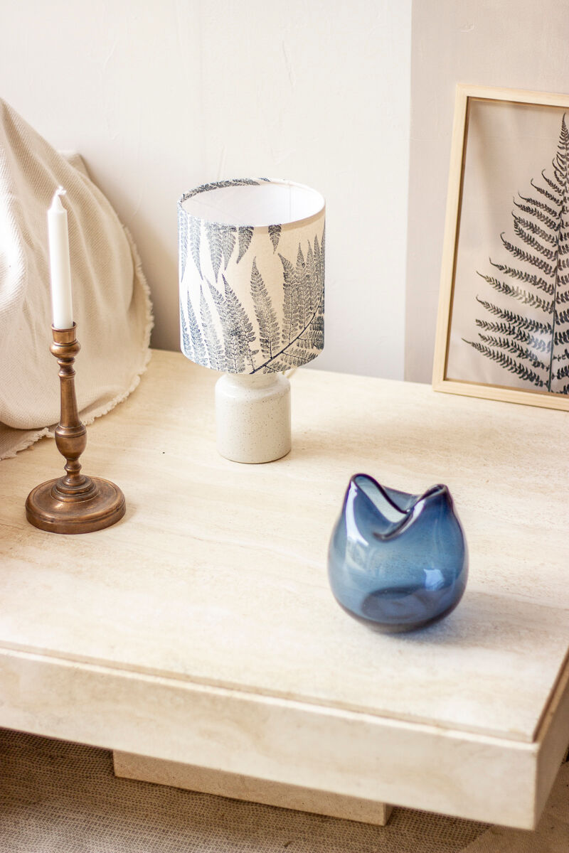 Speckled white enamelled mustard pot lamp - fern pattern