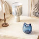 Speckled white enamelled mustard pot lamp - fern pattern