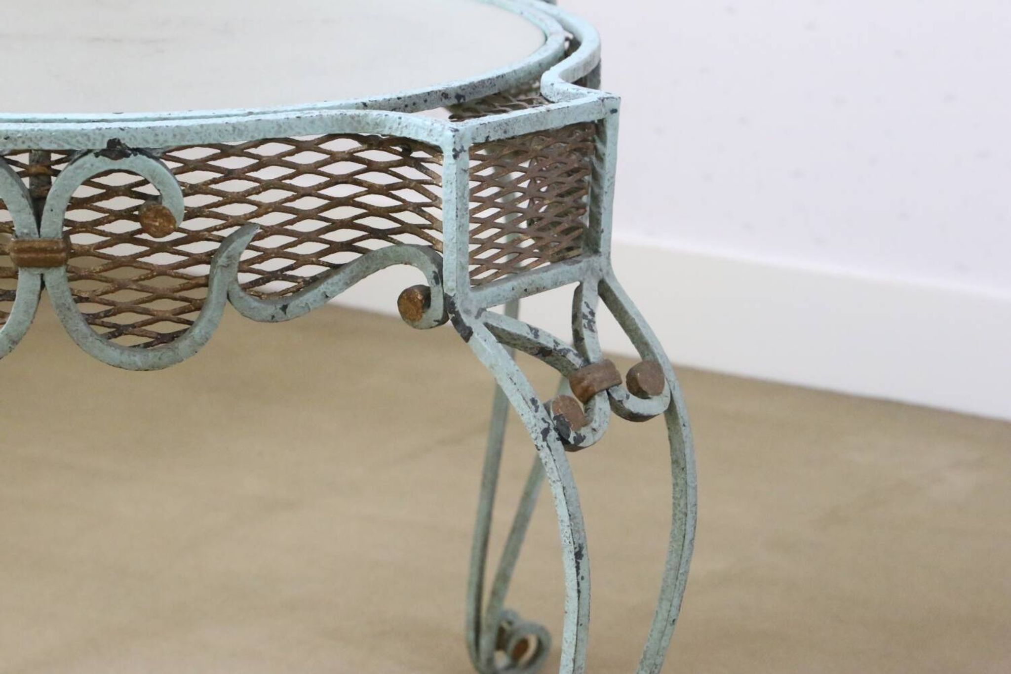 Wrought iron pedestal table mirror top 1930