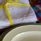 Set of 8 towels in embroidered damask white linen