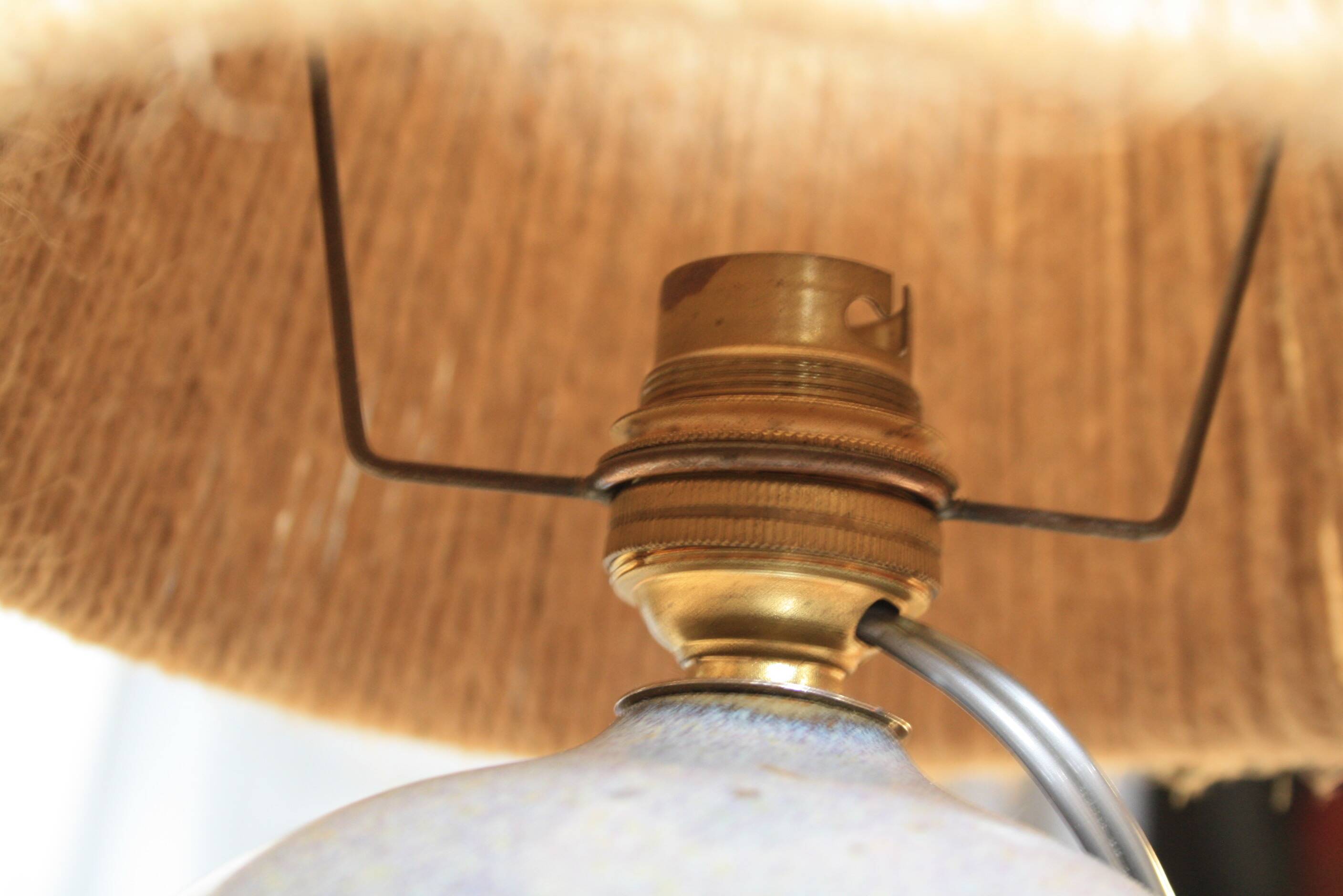 Signed ceramic lamp, rope lampshade