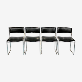Romeo Rega, set of four chrome and leather dining chairs from 60s