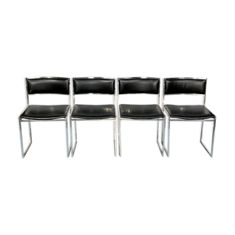 Romeo Rega, set of four chrome and leather dining chairs from 60s