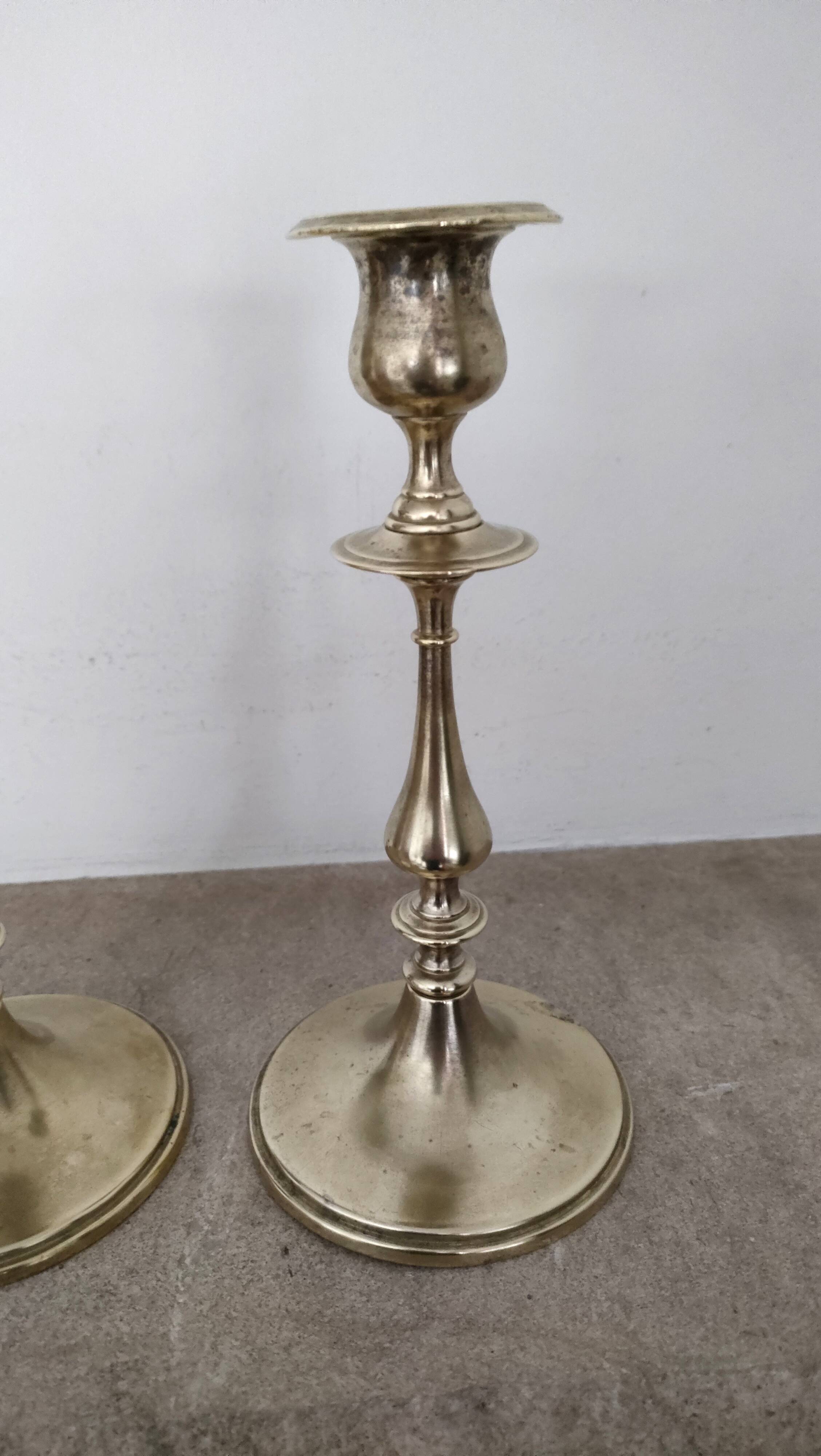 Pair of Toilet Candlesticks - Restoration Period - Early 19th Century - Brass