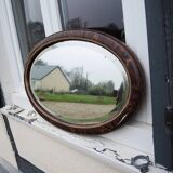 Ancien Miroir Biseauté Oval avec Cadre en Bois