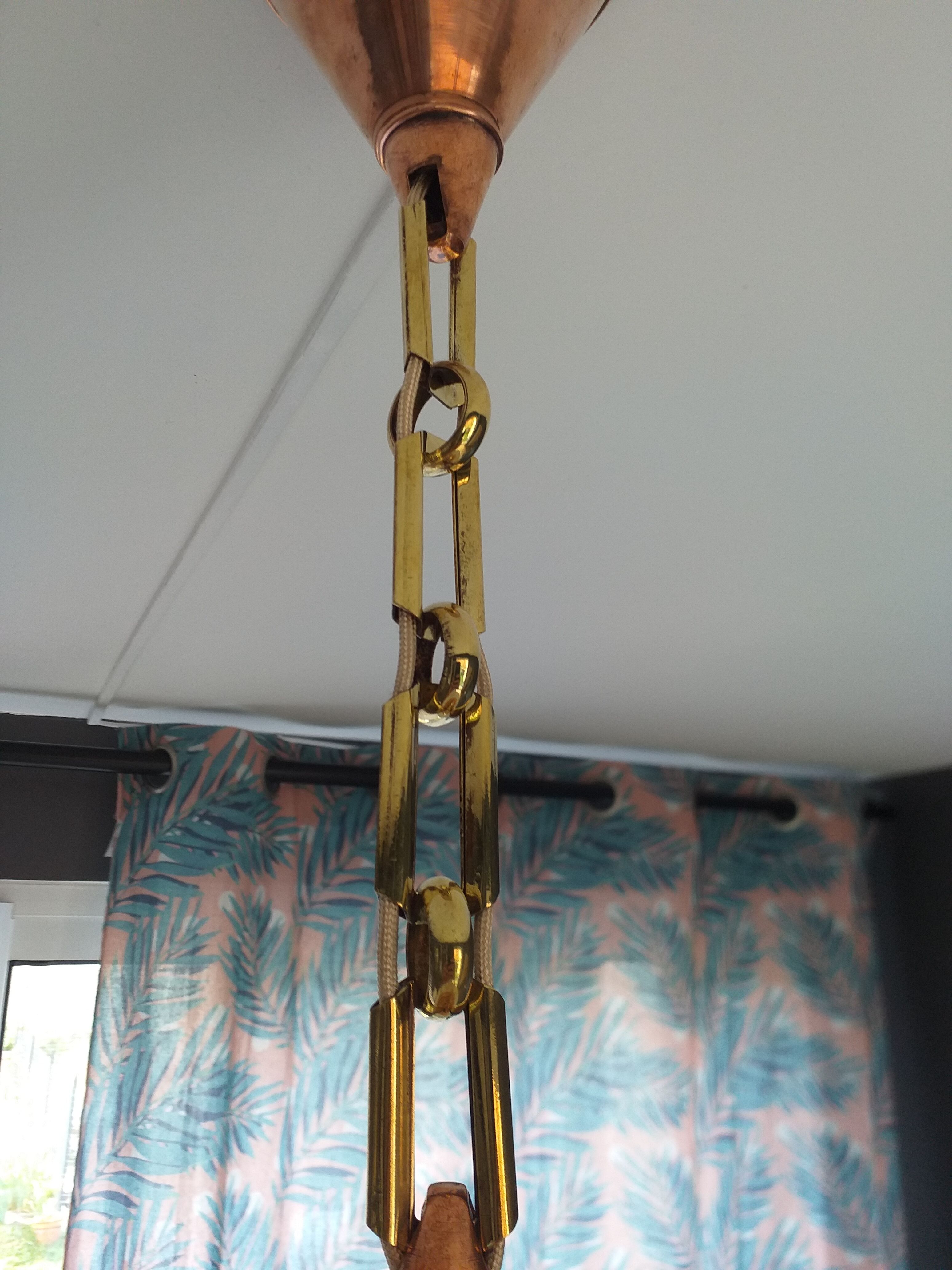 Old copper and opaline chandelier