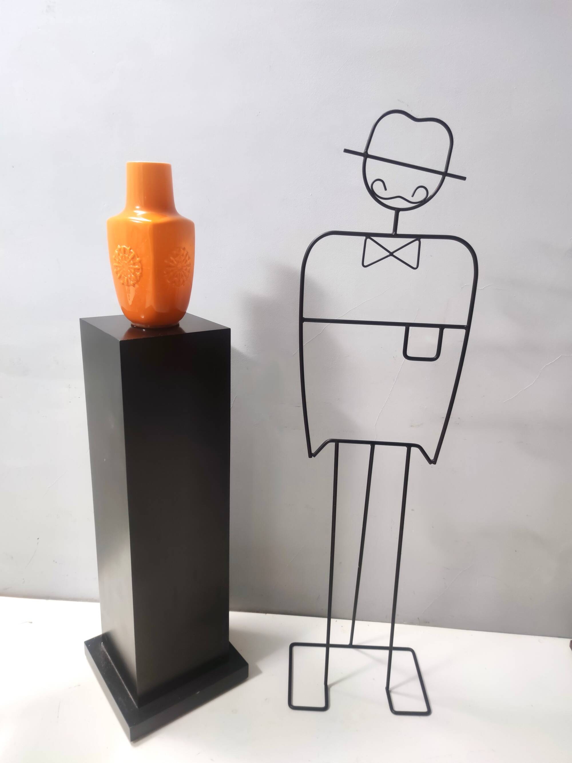 Orange Encased Hand-Blown Glass Flower Vase, Empoli, Italy