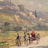 Landscape painting view of the village of Angles Gard Avignon Hurard 1887-1956