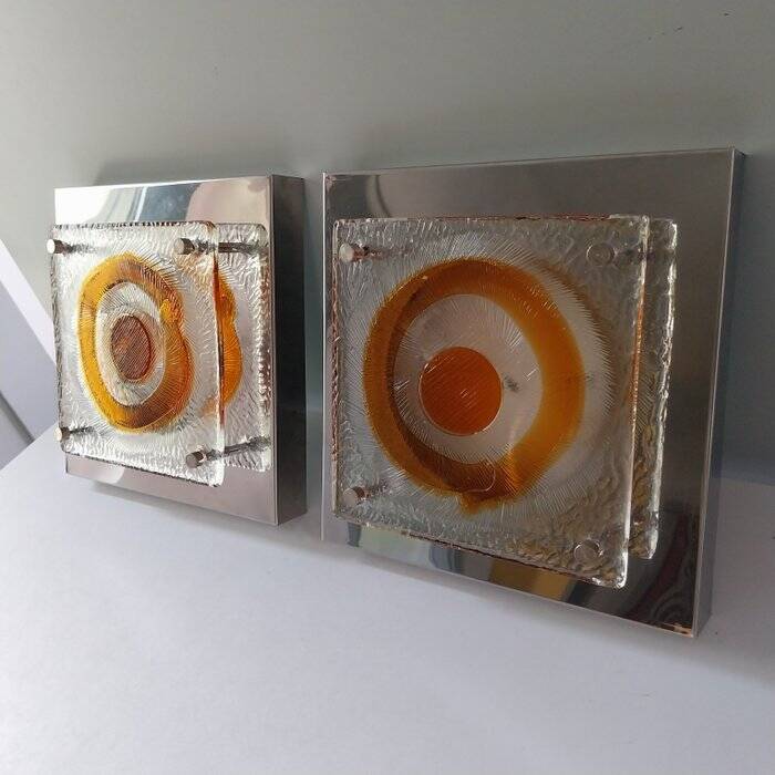 Pair of Italian Mazzega glass wall lights