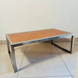 Vintage coffee table in elm burl and stainless steel base – Design 1970