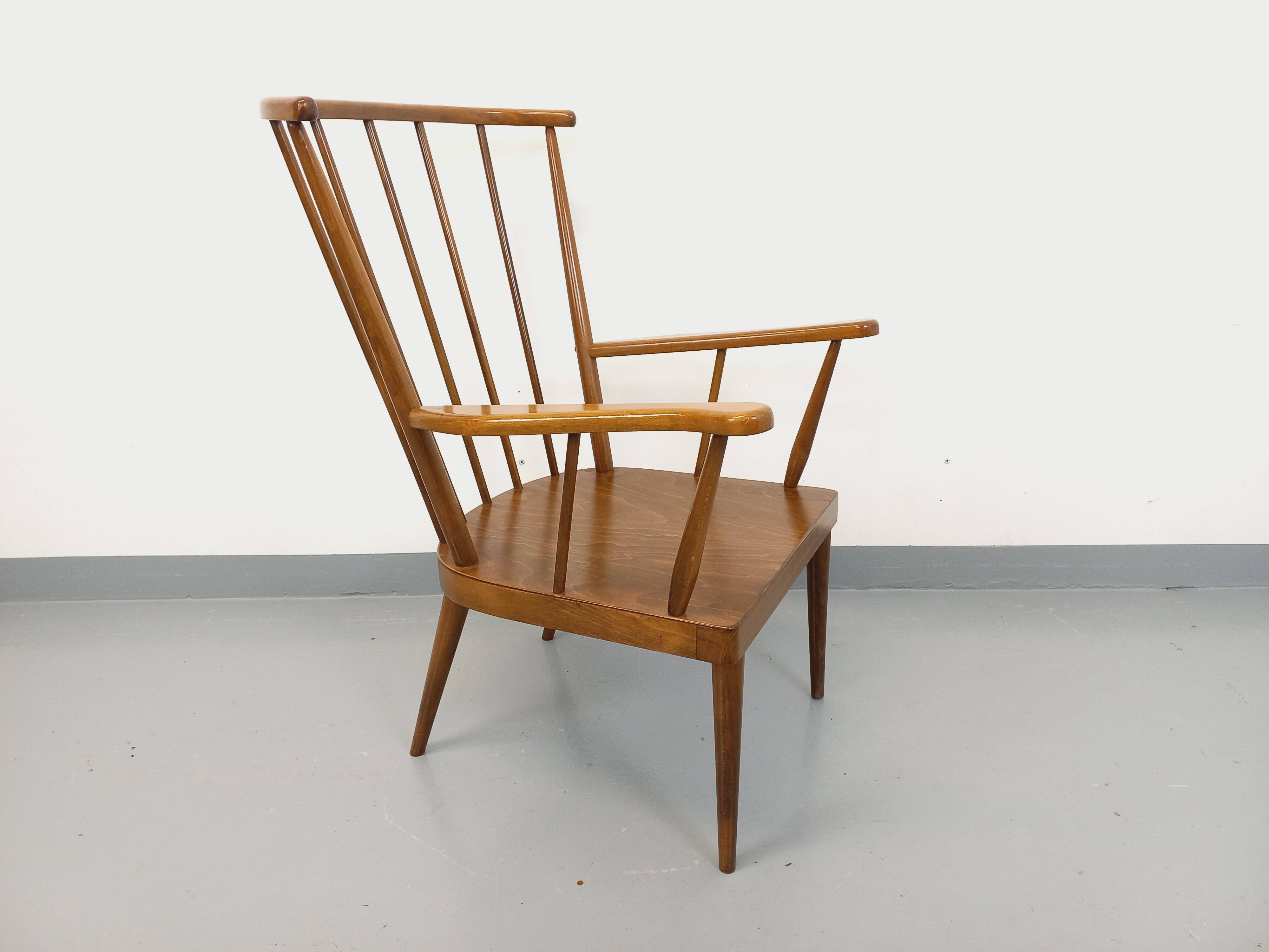 Vintage Baumann wooden armchair, Fan model, from the 60s
