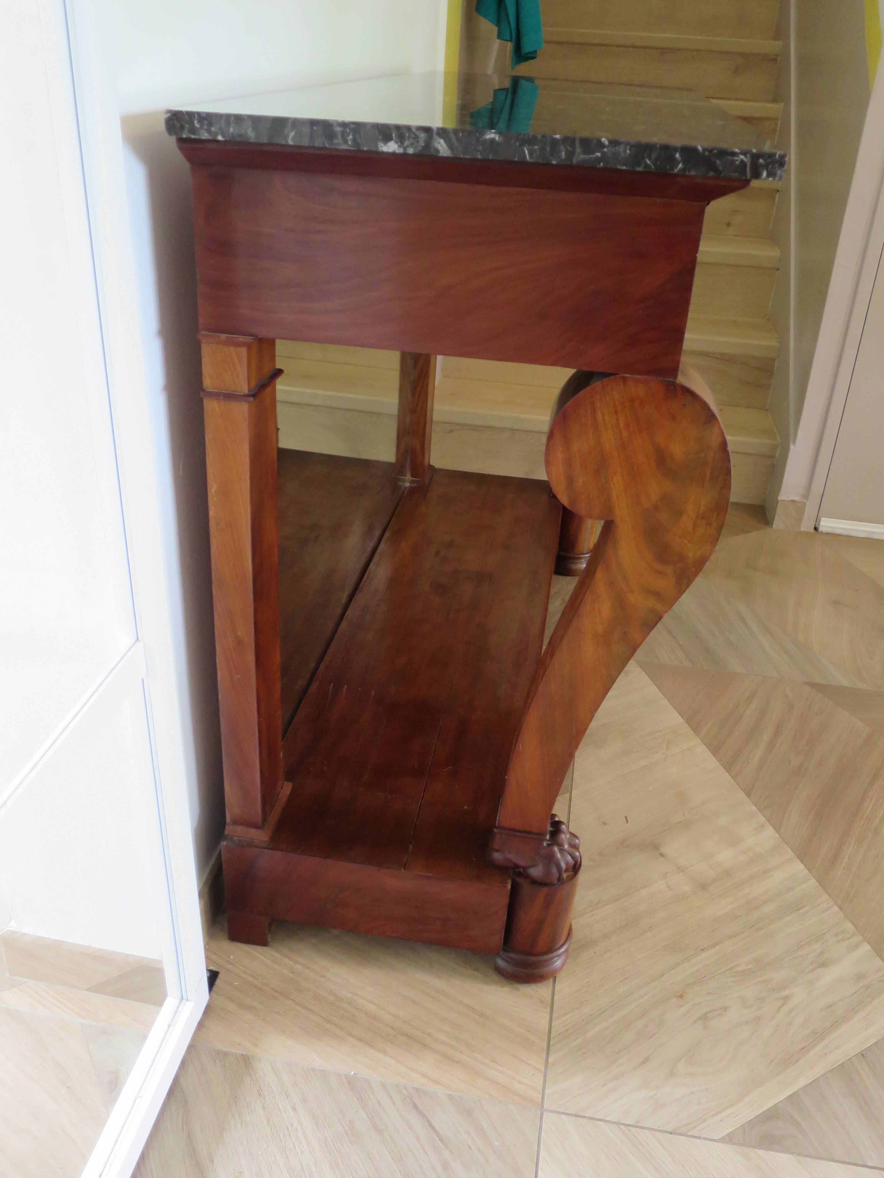 console-style empire/restauration-à crosses-fond de miroir-pieds griffes