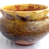 Rustic pot in brown and ochre enamelled earth