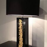 Large black lacquered lamp with gilt bronze decoration