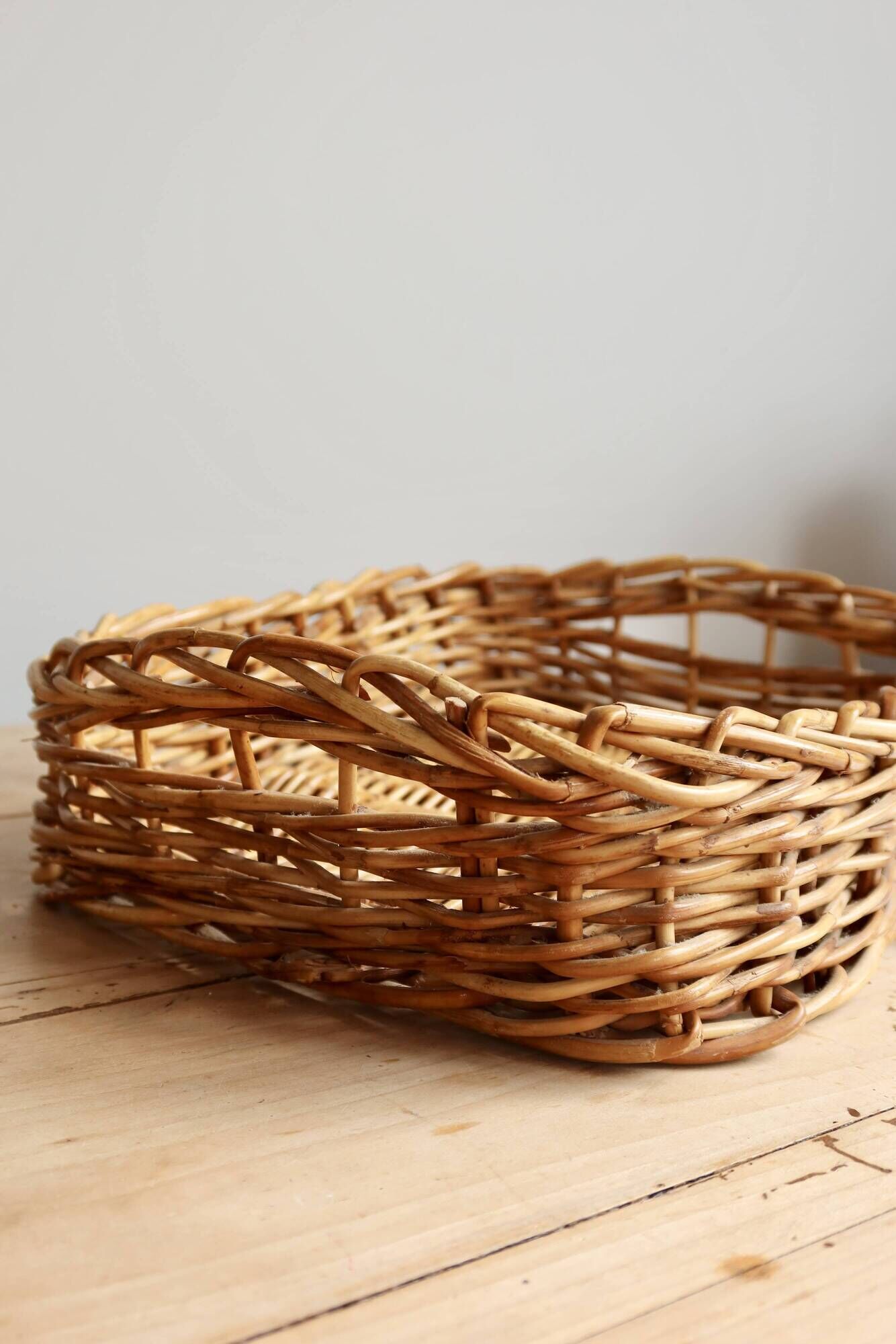 Vintage woven wicker cutlery basket