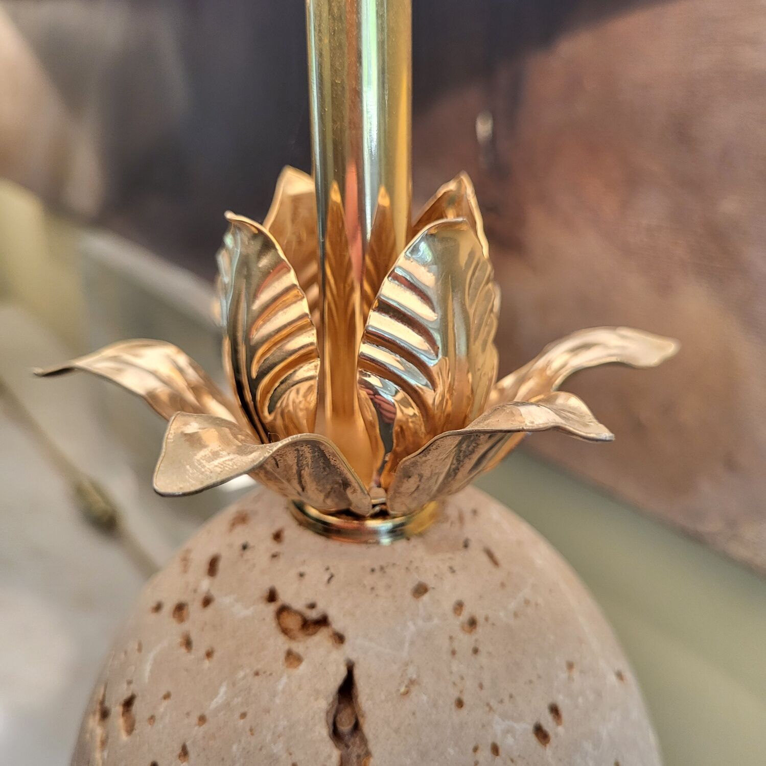 Lampe De Table Vintage En Bronze Forme œuf D'autruche - Style Années 70, état Correct